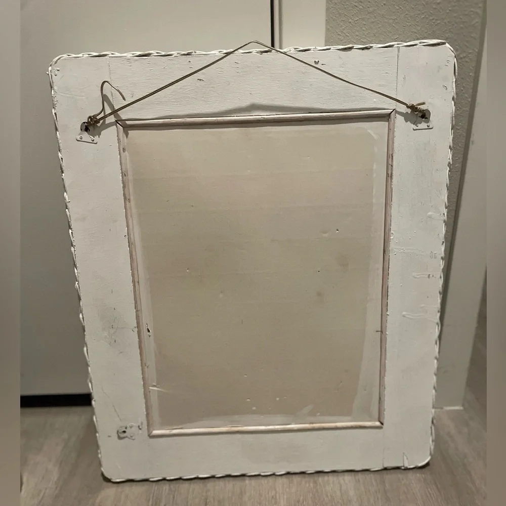 Vintage antique White Wicker Wall Mirror